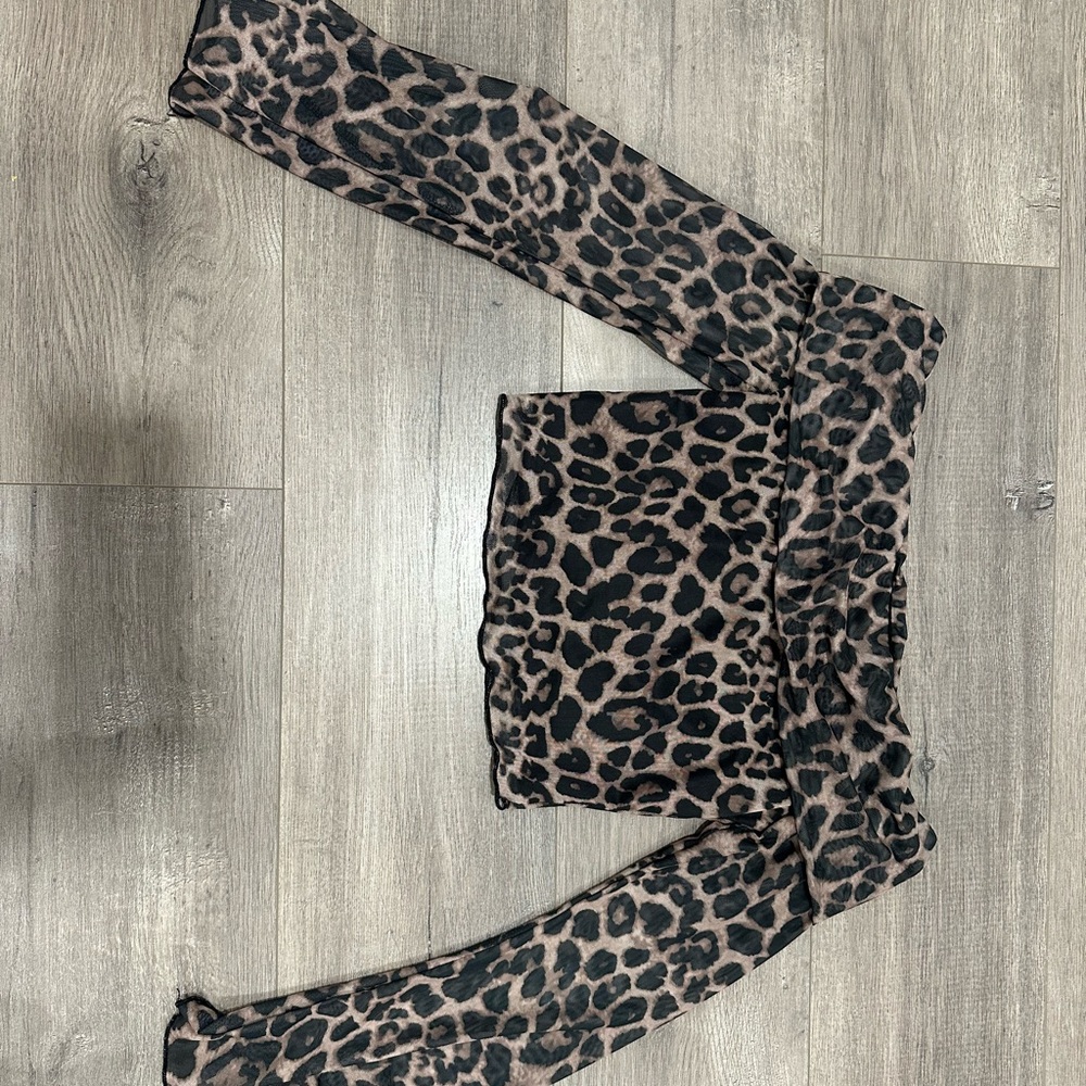 SHEIN Black and Tan Animal Print Top